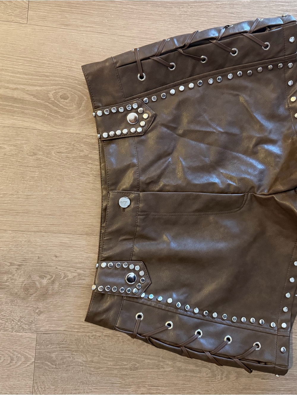 Brown Leather Studded Shorts!